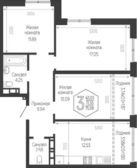 Планировка 3-к.кв