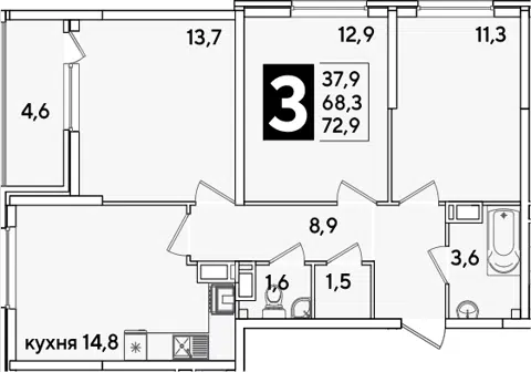 Планировка 3-к.кв