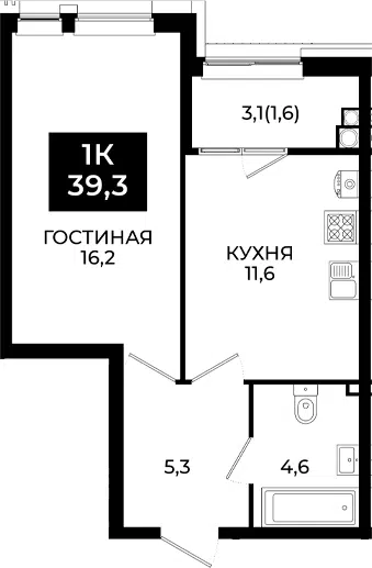 Планировка 1-к.кв