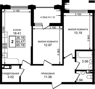 Планировка 2-к.кв
