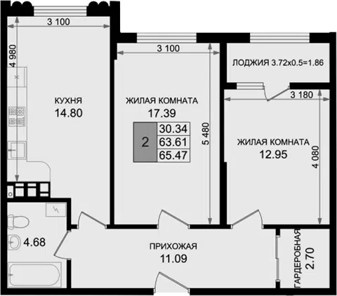Планировка 2-к.кв