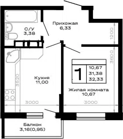Планировка 1-к.кв