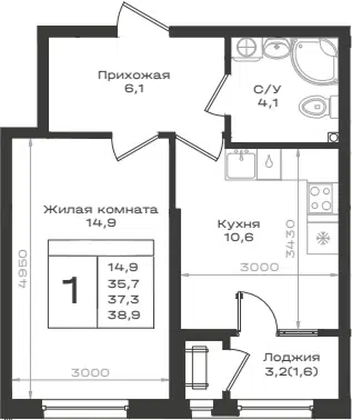 Планировка 1-к.кв