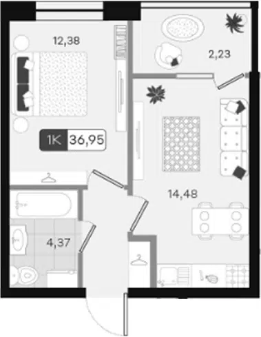 Планировка 1-к.кв