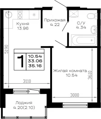 Планировка 1-к.кв