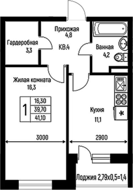 Планировка 1-к.кв