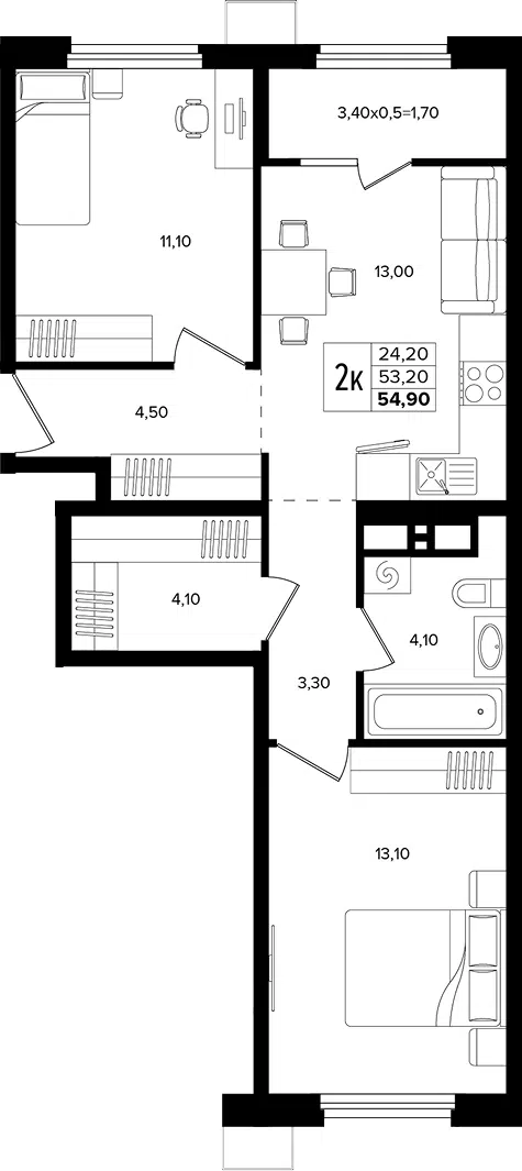 Планировка 3Е-к.кв