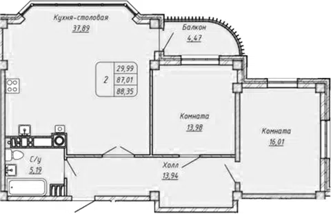Планировка 2-к.кв