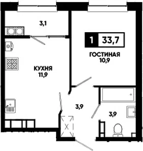 Планировка 1-к.кв