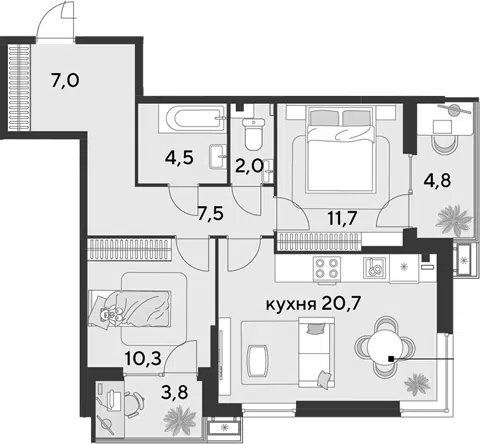 Планировка 3Е-к.кв