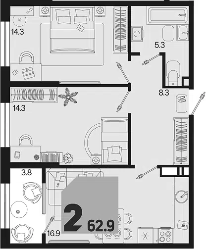 Планировка 3Е-к.кв