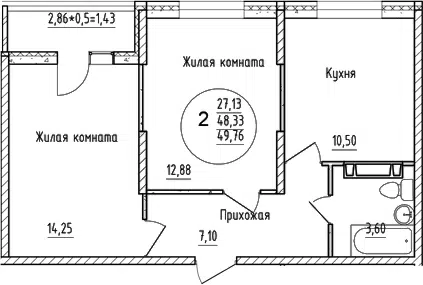 Планировка 2-к.кв