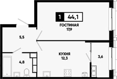 Планировка 1-к.кв