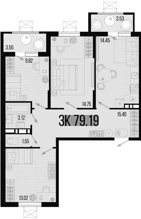 Планировка 3-к.кв