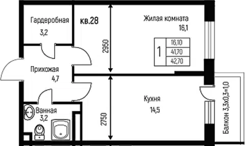 Планировка 1-к.кв