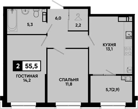 Планировка 2-к.кв