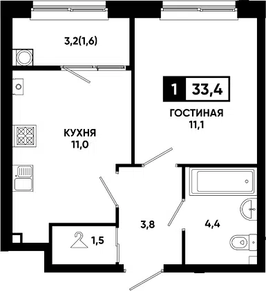 Планировка 1-к.кв
