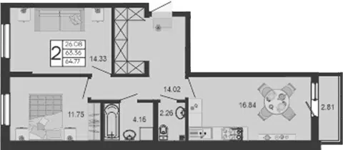 Планировка 2-к.кв