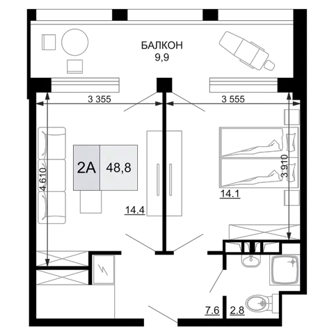 Планировка 2Е-к.кв