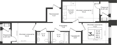 Планировка 3Е-к.кв