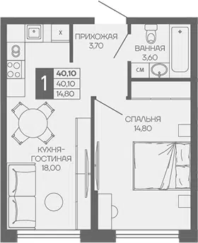 Планировка 1-к.кв