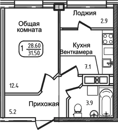 Планировка 1-к.кв