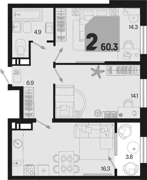 Планировка 3Е-к.кв