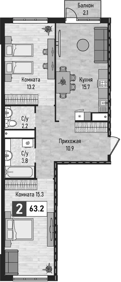 Планировка 2-к.кв