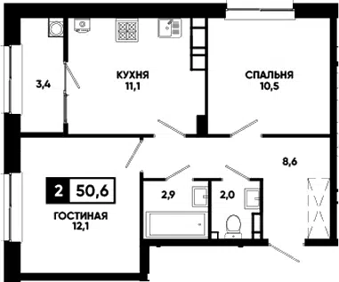 Планировка 2-к.кв