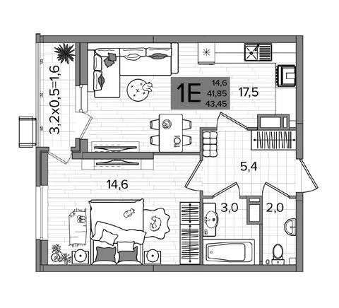 Планировка 2Е-к.кв