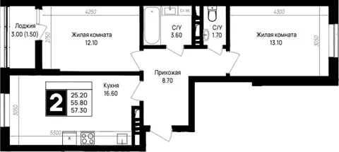 Планировка 2-к.кв