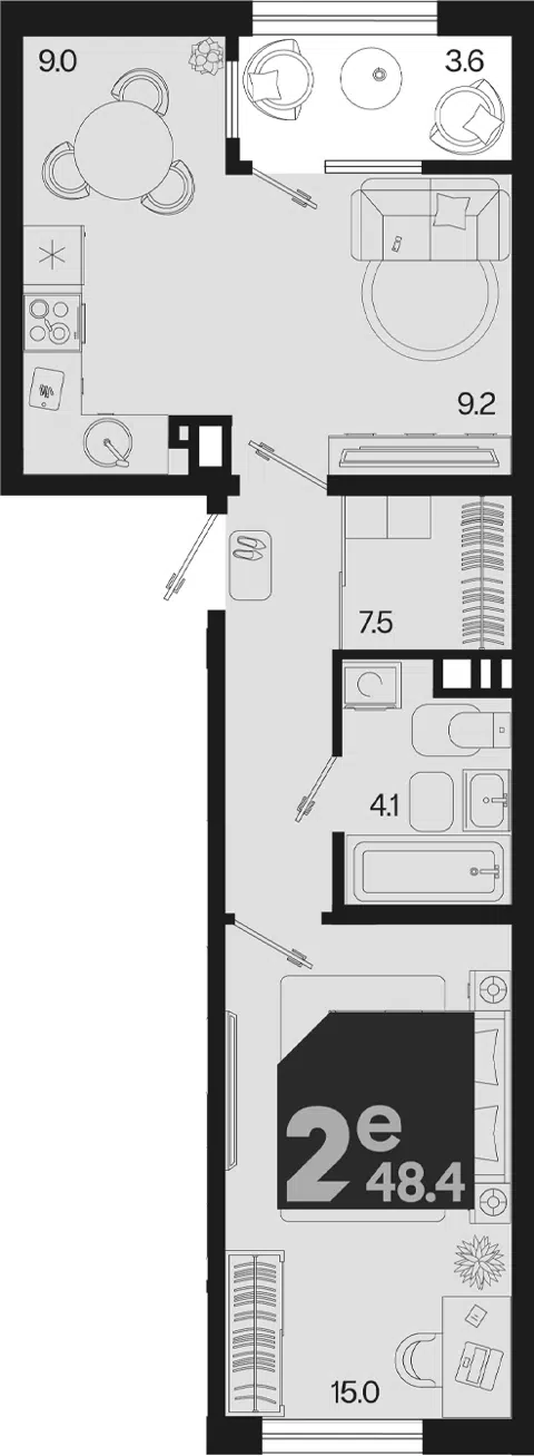 Планировка 2Е-к.кв