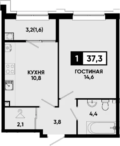 Планировка 1-к.кв