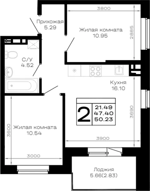 Планировка 2-к.кв