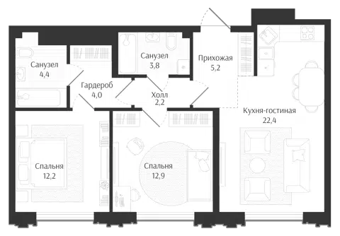 Планировка 3Е-к.кв
