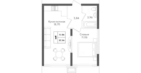 Планировка 1-к.кв
