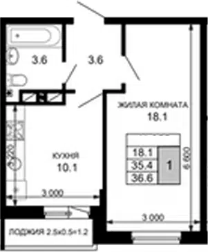 Планировка 1-к.кв