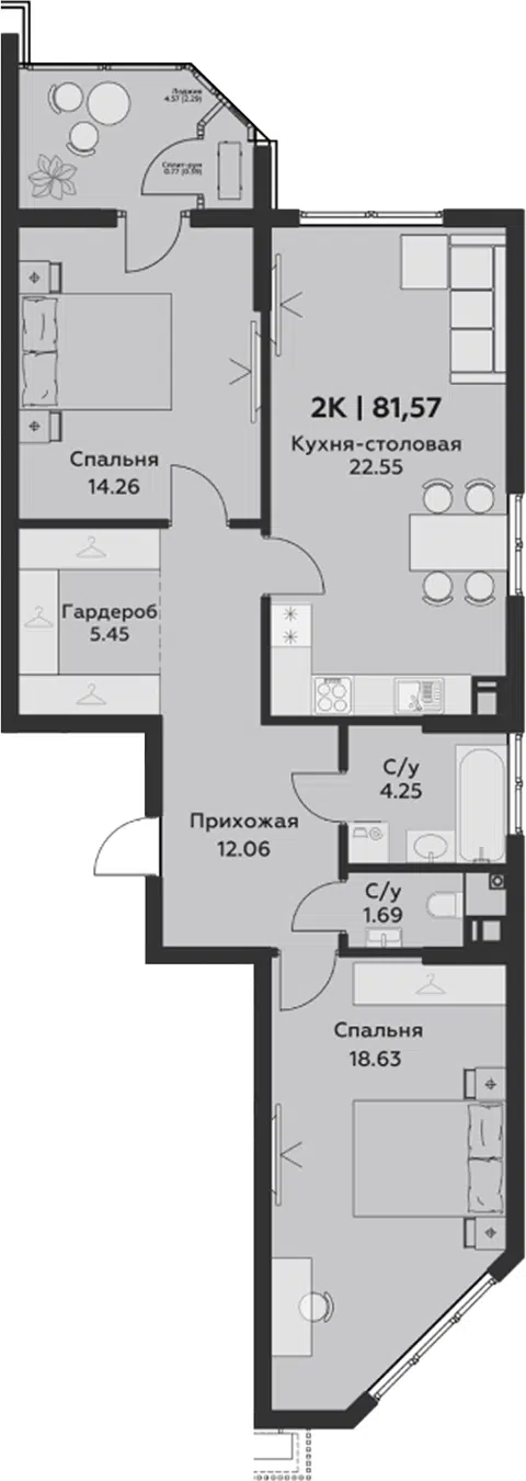 Планировка 3Е-к.кв