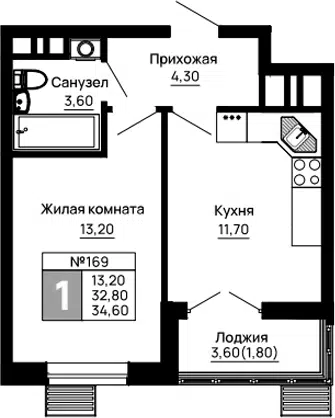 Планировка 1-к.кв