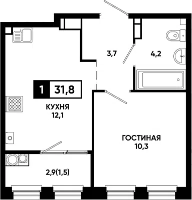 Планировка 1-к.кв