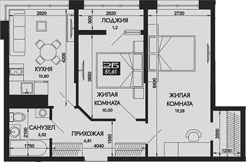 Планировка: 2-к.кв