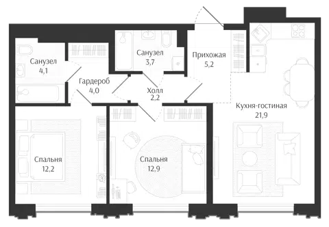 Планировка 3Е-к.кв