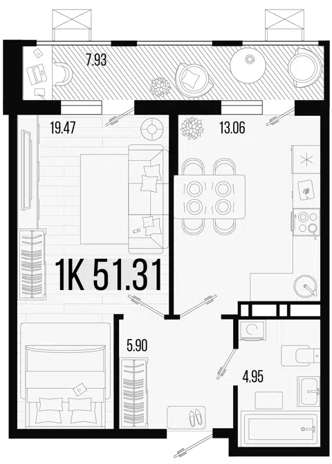 Планировка 1-к.кв