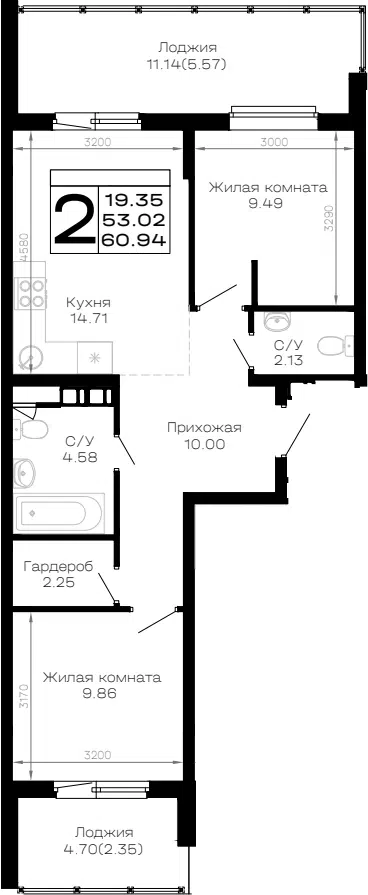 Планировка 2-к.кв