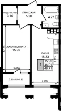 Планировка 1-к.кв