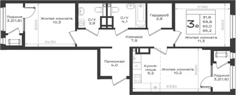Планировка 3Е-к.кв
