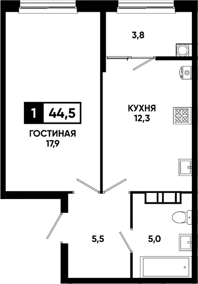 Планировка 1-к.кв