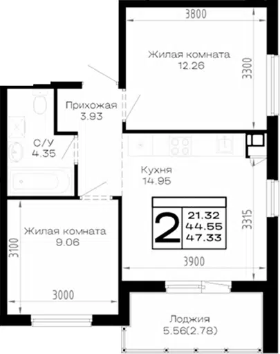 Планировка 2-к.кв