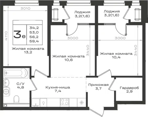 Планировка 3Е-к.кв