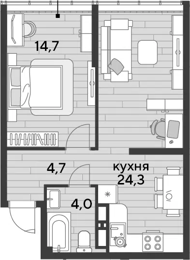 Планировка 1-к.кв